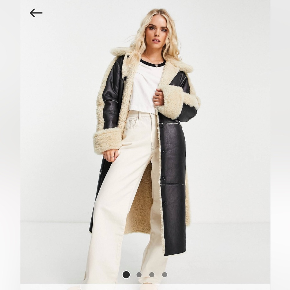 ASOS teddy paneled faux leather coat black